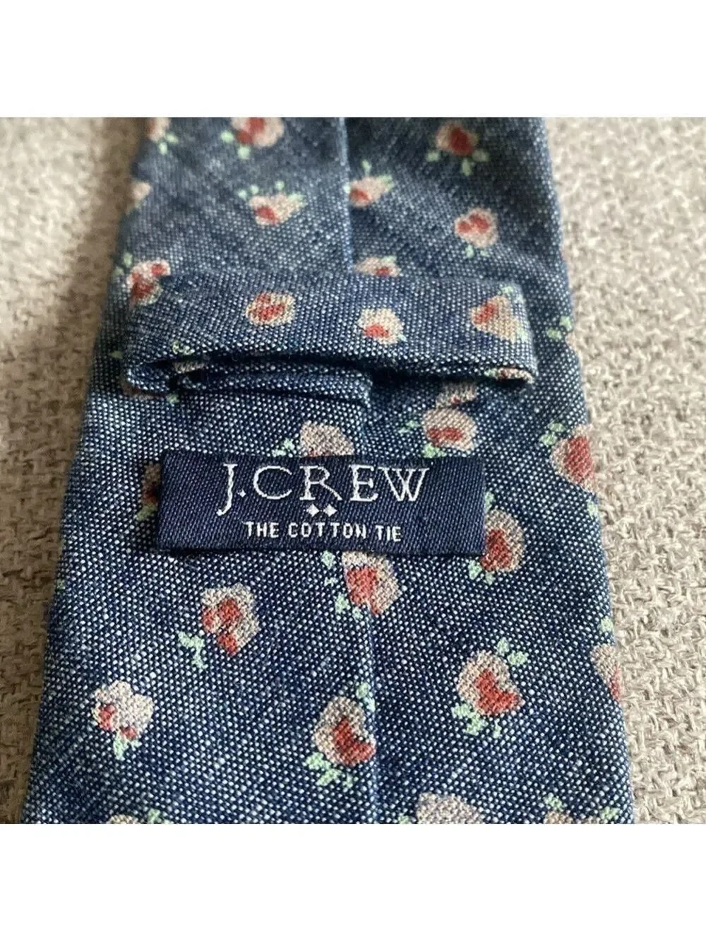 J.Crew Classic 100% Cotton Slim Navy Textured Tie – Floral Pattern